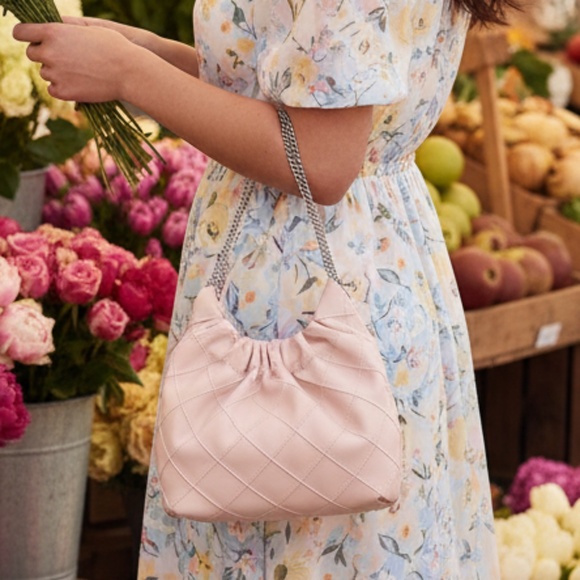 NEW Tory Burch Soft Fleming Pink Quilted Mini Hobo Crossbody Bag/Mini Handbag - Picture 2 of 16